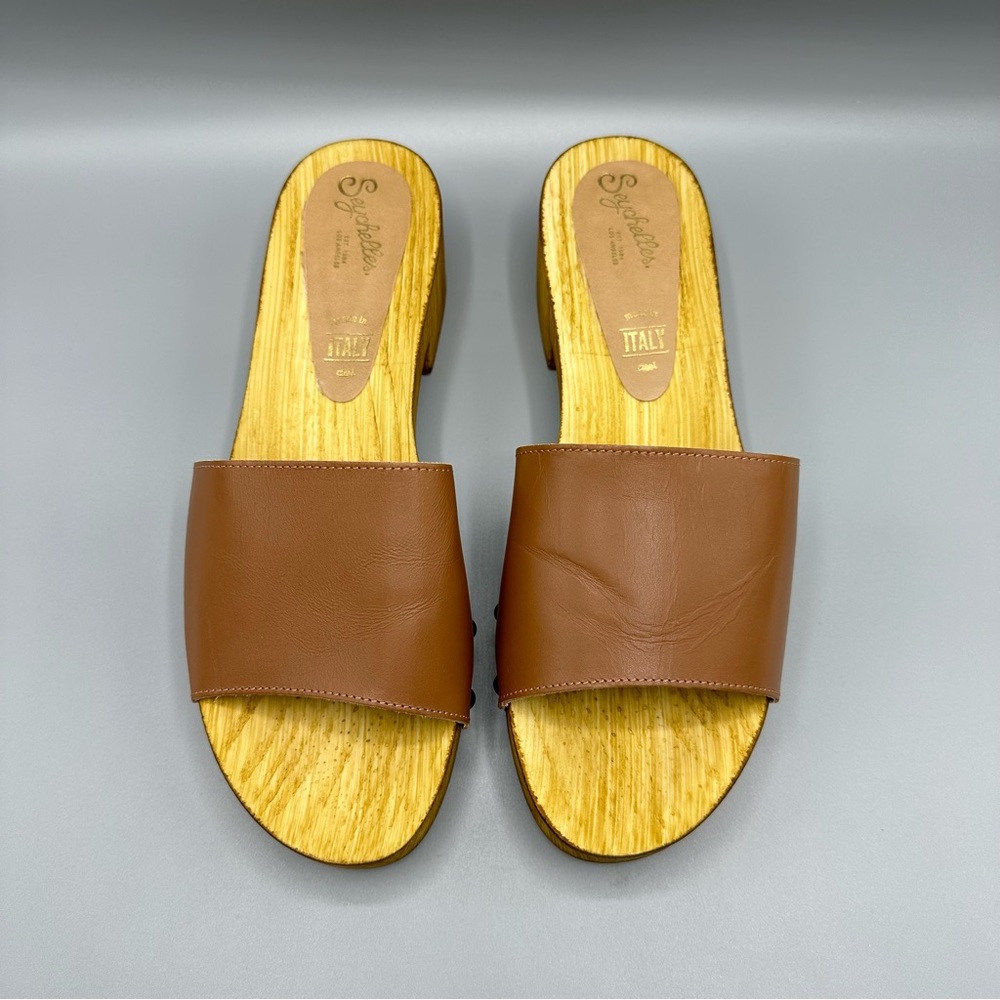 Seychelles Leather Slides Clog Sandals Women’s Size 9 Brown Made In Italy - Picture 2 of 12